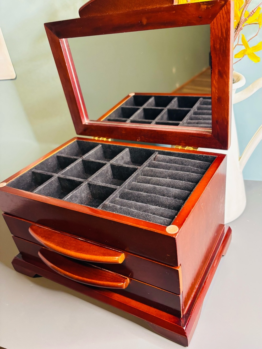 Wooden Jewelry Box with Two Drawers - Red Brown - Picture 8 of 12